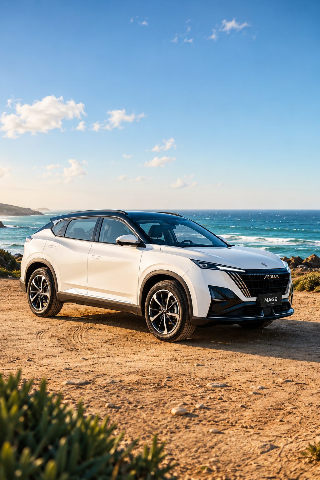 Automóvil Dongfeng Mage frente al mar