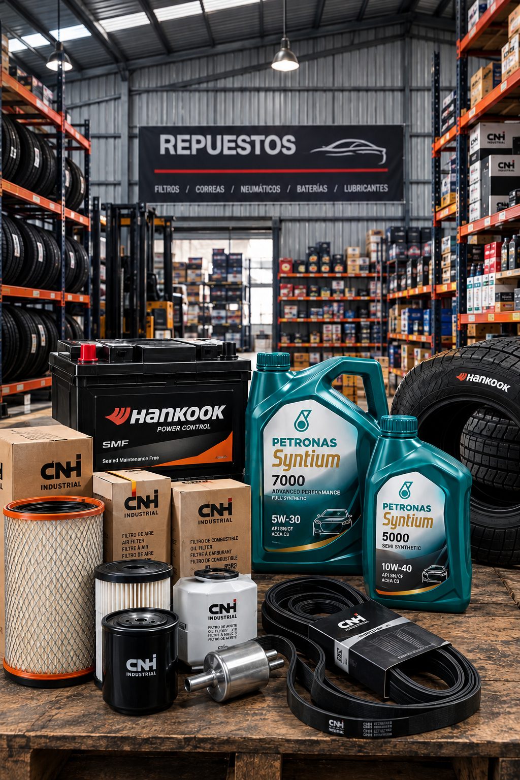 Repuestos, filtros, lubricantes y neumáticos